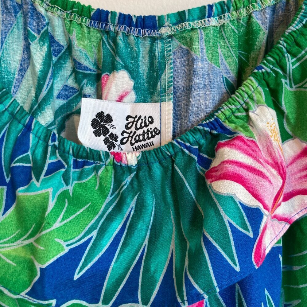 Hilo Hattie Blue & Green Tropical Floral Maxi Dress with Pink Flowers - Picture 4 of 8